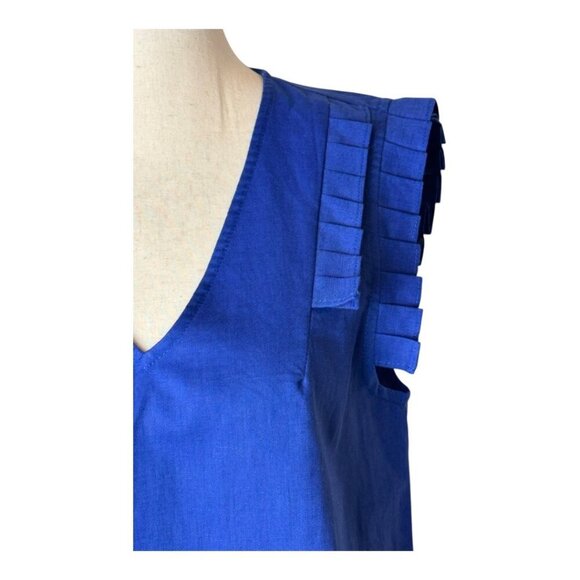 Jade Shirt Women Small Blue Linen Blend Ruffled V Neck Top Preppy Lagenlook - Picture 6 of 9